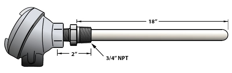 18" Type "K" Ceramic Assembly with 3/4" NPT Fitting