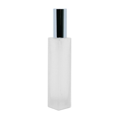 60ml, Glass Frosted Square Bottle w/ Silver Shinny Sprayer