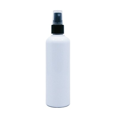 150ml, PET, Boston Bottle Op. White w/ Black Sprayer