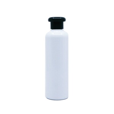 150ml, PET, Boston Bottle Op. White w/ Black Mushroom Cap