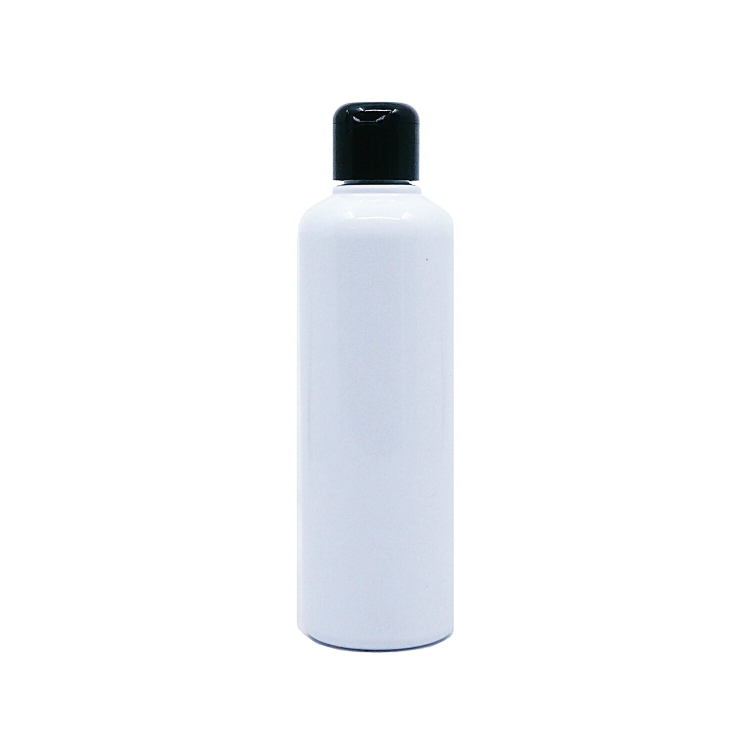 150ml, PET, Boston Bottle Op. White w/ Black Fliptop Z-Cap
