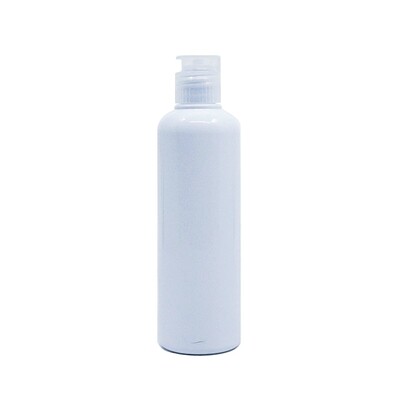 150ml, PET, Boston Bottle Op. White w/ Natural White Flattop Cap