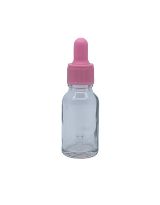 15ml Glass Clear Dropper, Pink Cap