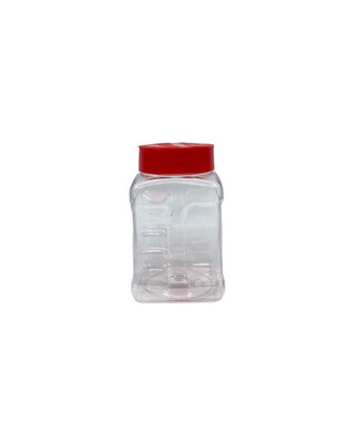 440ml Square PET Plastic Spice Jar - Red