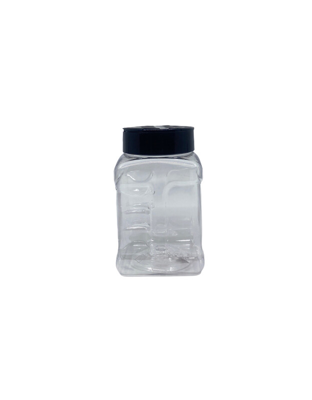 440ml Square PET Plastic Spice Jar - Black