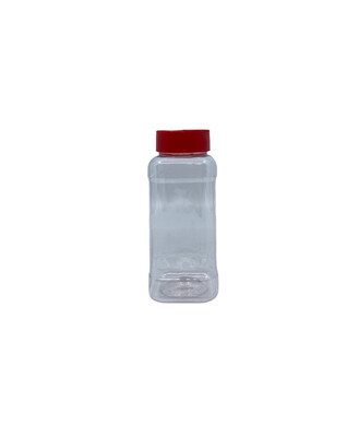 300ml Long Square PET Plastic Spice Jar - Red
