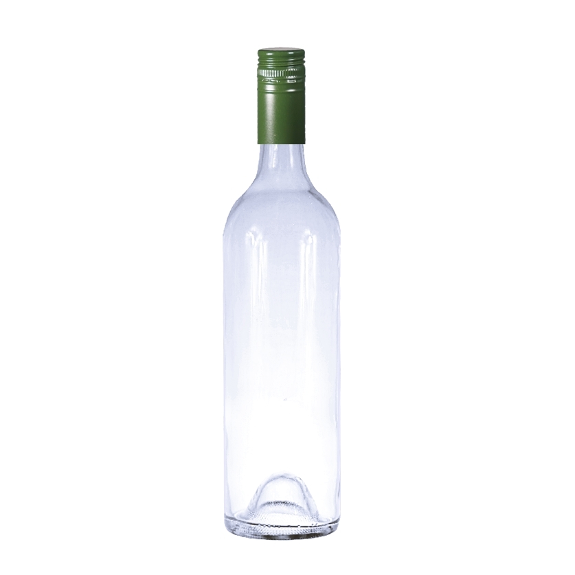 750ml, Wine Bottle, Clear, Green Metal Screw Cap