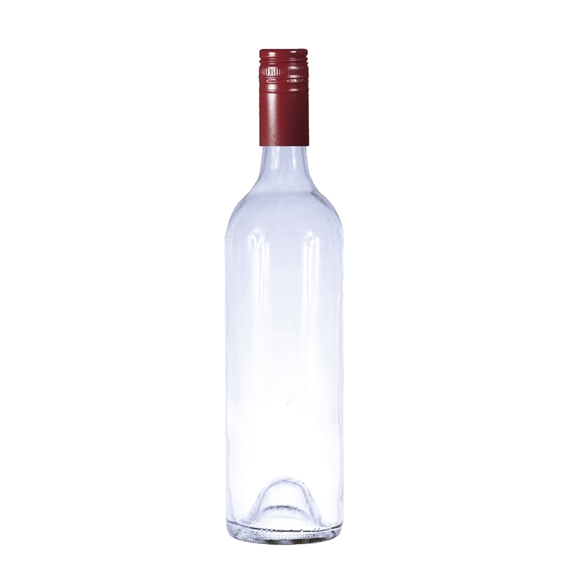 750ml, Wine Bottle, Clear, Maroon Metal Screw Cap