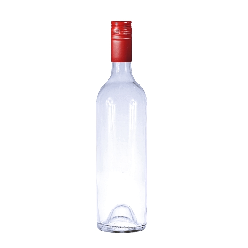 750ml, Wine Bottle, Clear, Red Metal Screw Cap