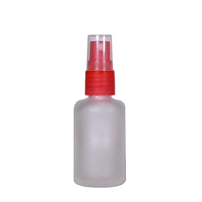 30ml Glass Round frosted threaded pump spray smooth #18 Tr Red ED8