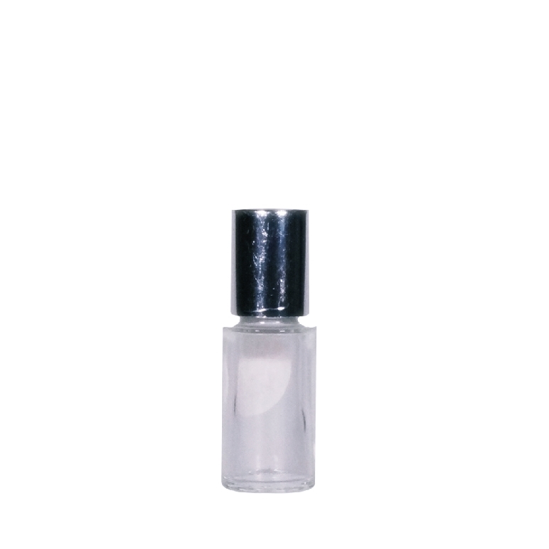 8ml Glass round splash on clear threaded cap aluminum PC #16 with plug #1 silver shiny