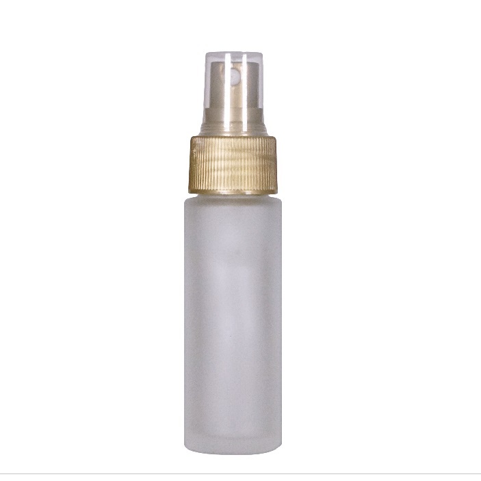 30ml Glass Foundation frosted threaded pump spray ribbed #24 OP Gold LC2