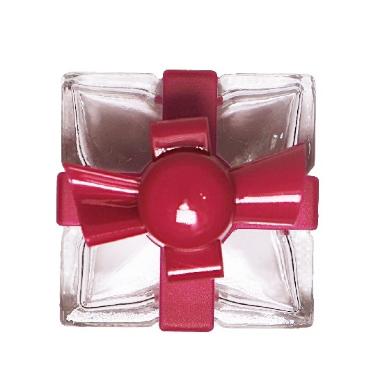 30ml Glass Gift Clear Threaded w/ Strap Tr Lt Red  Cap Gift Red