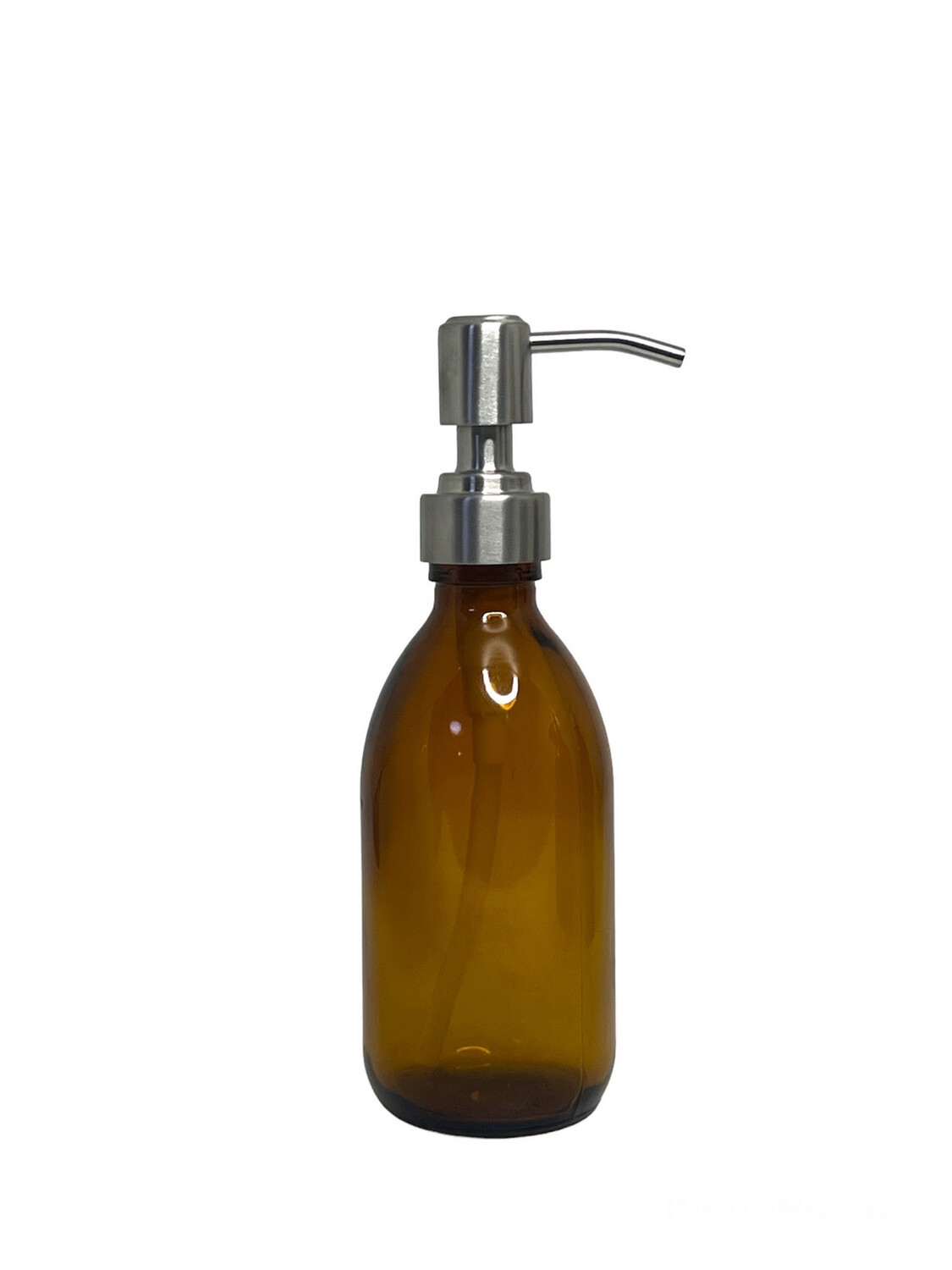 250ml Amber Glass Bottle With Zen Steel Lotion Pump Cap
