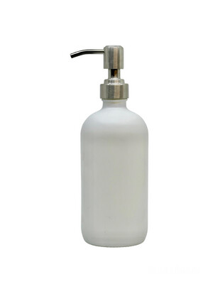 500ml Glass Bottle With Metal Zen Pump Cap - Frosted White Bottle