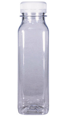 250ml, PET, Plastic Square Juice Bottle w/ White Cap