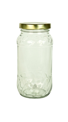 370ml Glass Quilted Jar (Metal Lug Cap) M-7101, Cap Color: gold