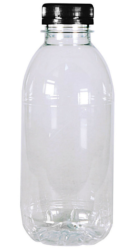 500ml, PET, Plastic Round Juice Bottle w/ Black Cap