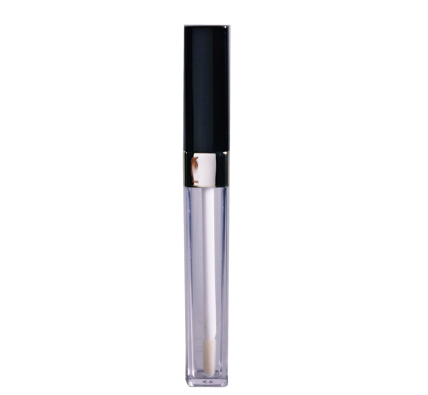 12ml, Plastic Lip Gloss Tube w/ Black/Silver Shinny Cap