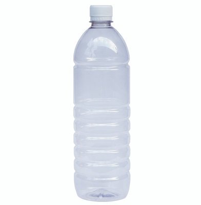 1-Liter, PET, Clear Mineral Water Bottle, White Cap