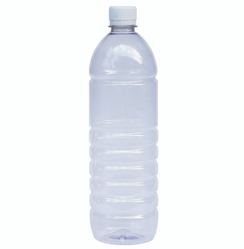 1-Liter, PET, Clear Mineral Water Bottle, White Cap