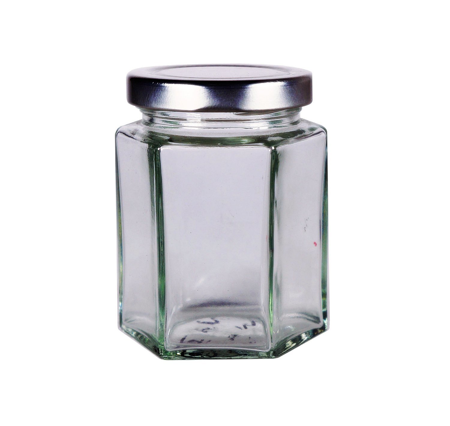 190ml, Hexagon Glass Jar w/ Silver Cap