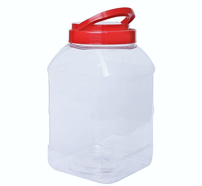 PET, Square Cookie Jar w/ Red Cap w/ Holder