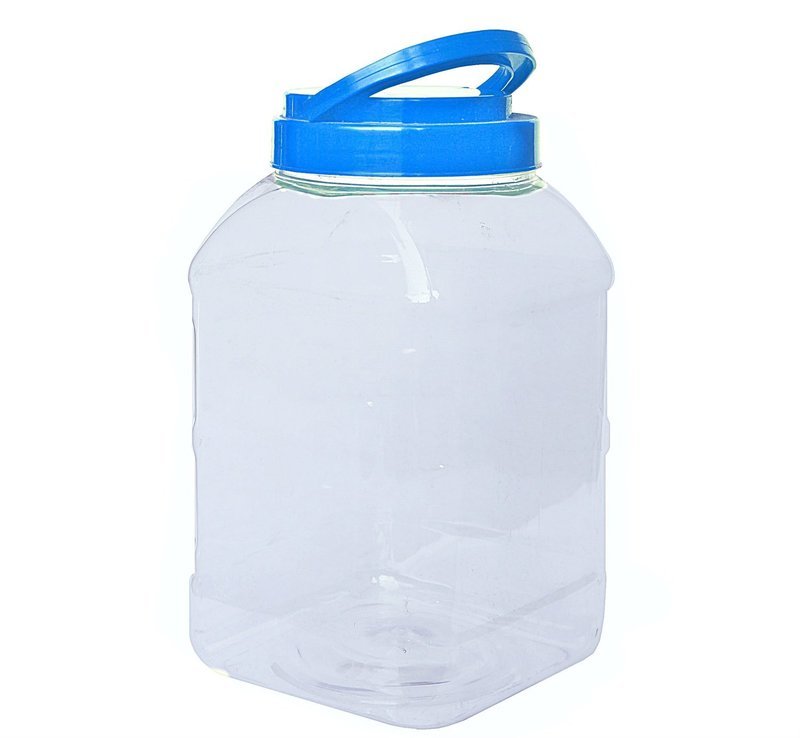 PET, Square Cookie Jar w/ Blue Cap w/ Holder