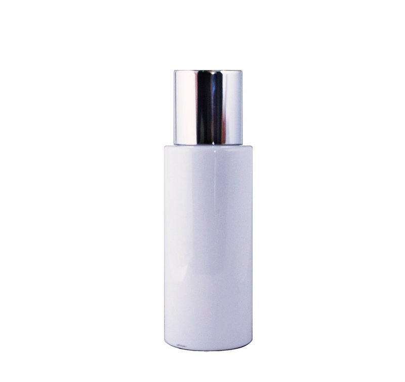 60ml, PET, White Boston Bottle w/ Silver Shinny Screw Cap