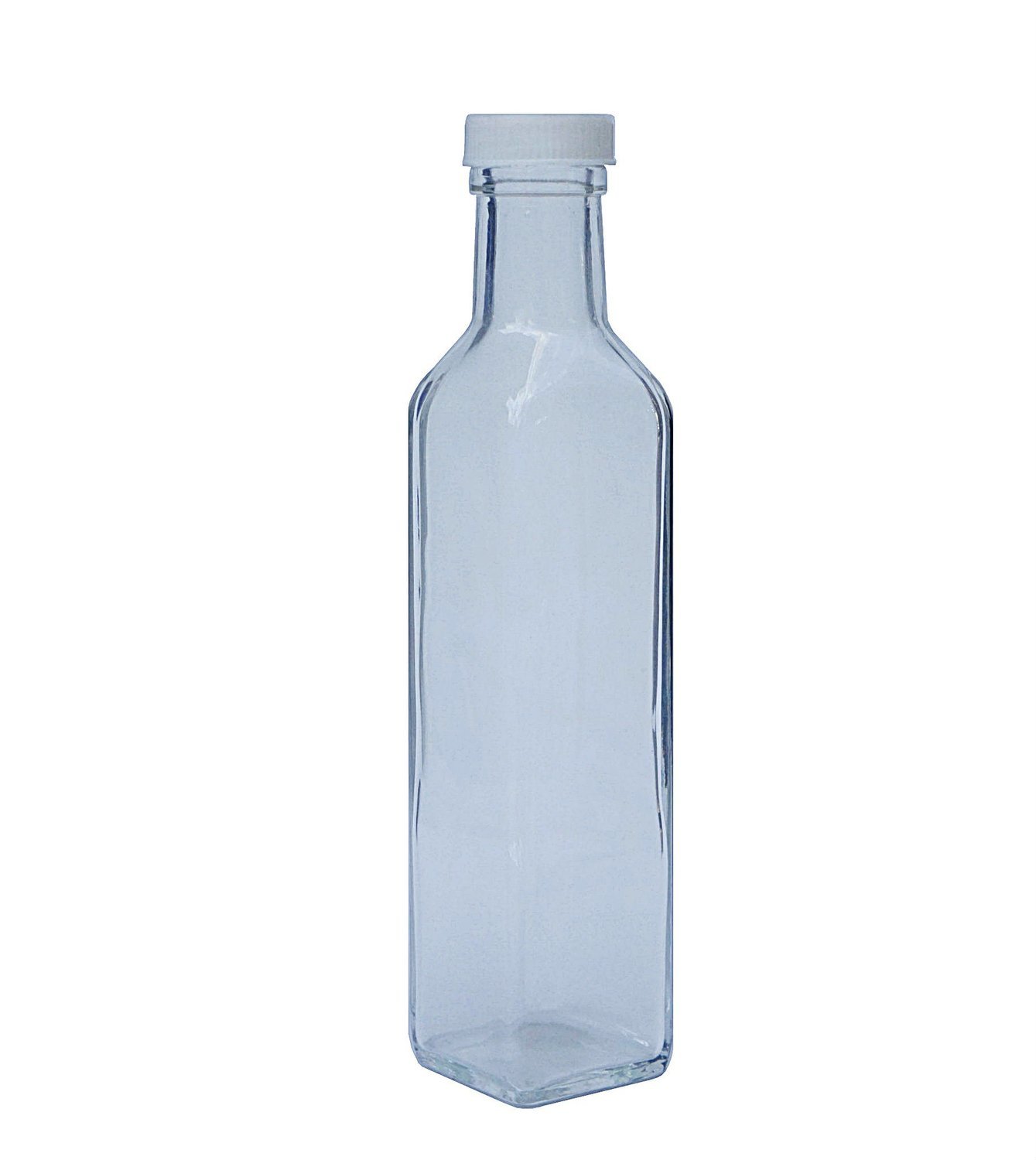 250ml, Glass Thick Wall Square Bottle w/ White Cap