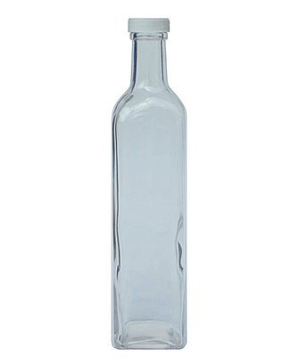 500ml, Glass Thick Wall Square Bottle w/ White Cap
