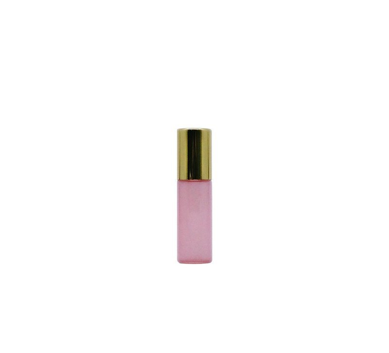 5ml, Glass Pink Perfume Roll-On w/ Gold Cap
