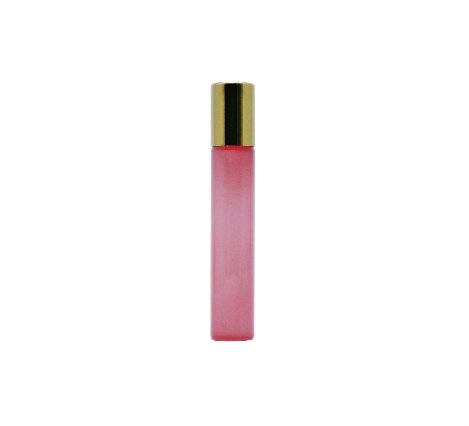 10ml, Glass Pink Perfume Roll-On w/ Gold Cap