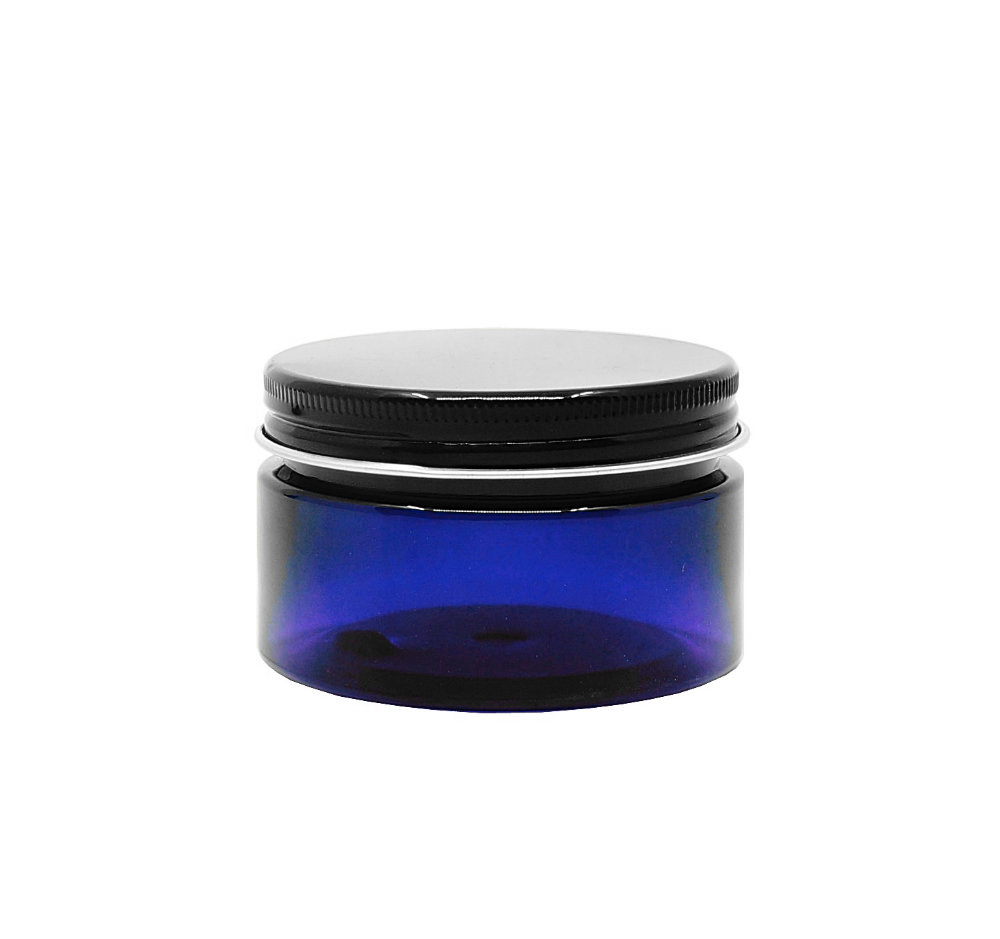 100ml, PET, Cobalt Blue Cream Jar w/ Aluminum Cap