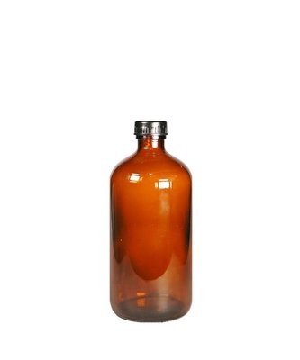 500ml, Glass Boston Round Amber Bottle (Black Plastic Screw Cap)