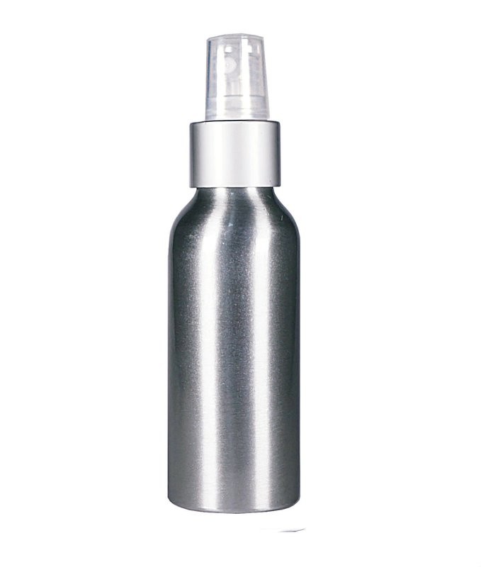 100ml, Aluminum Cylindrical Bottle w/ Natural White Pump Sprayer