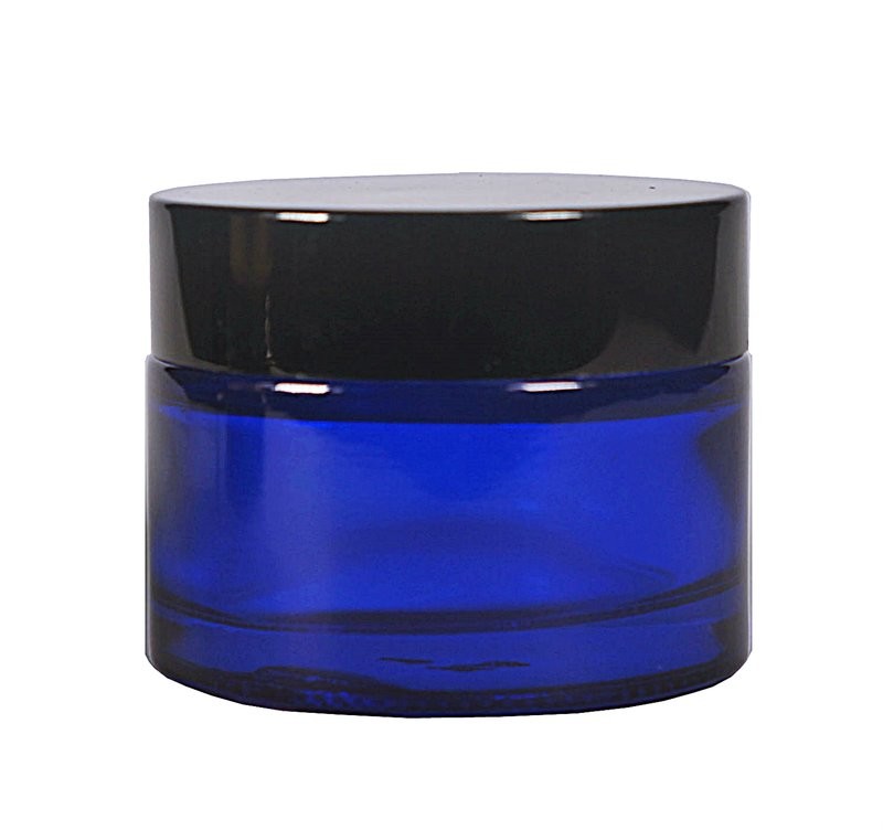 30g, Cobalt Blue Glass Jar w/ Black Cap
