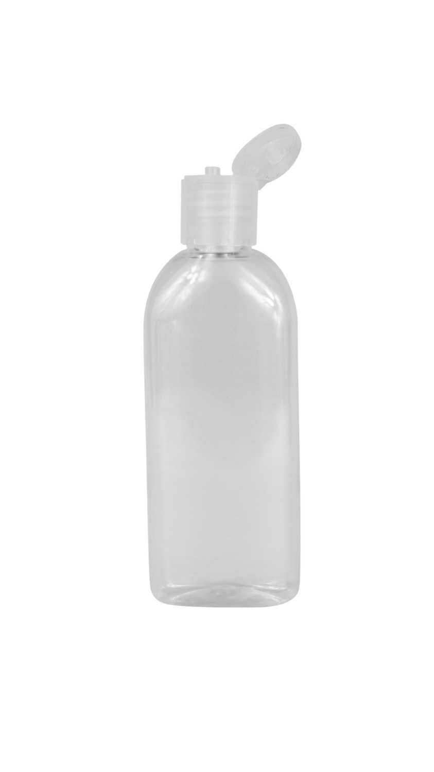 100ml, PET, Clear, Flat, White Flip Top Cap
