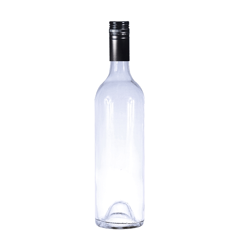 750ml, Wine Bottle, Clear, Black Metal Screw Cap
