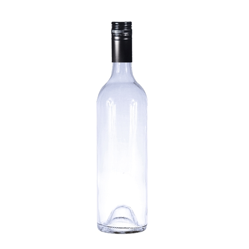 750ml, Wine Bottle, Clear, Black Metal Screw Cap