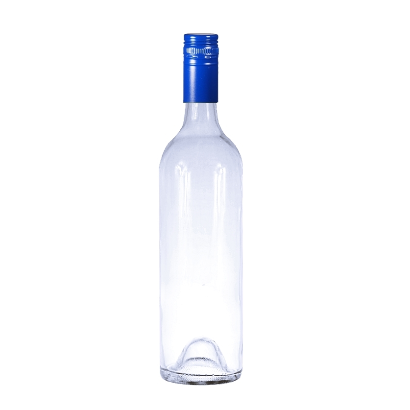 750ml, Wine Bottle, Clear, Blue Metal Screw Cap