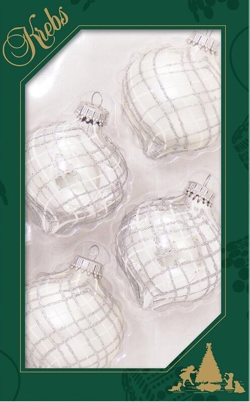 Bright Silver/pearl crisscross ornament 4pc