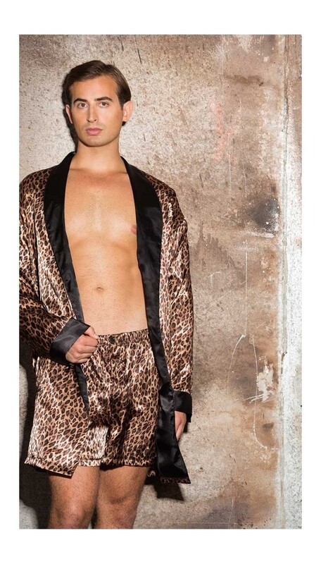 Gyz Satin Robe Leopard