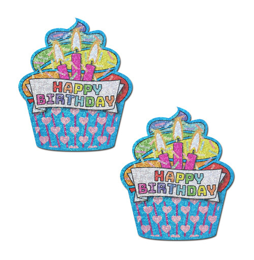Turquoise & Multi-Color Glitter Happy Birthday Nipple Pasties