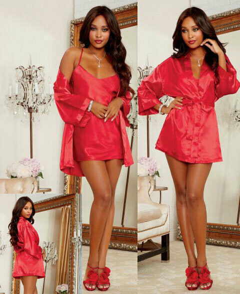 Charmeuse Babydoll and Robe-Red