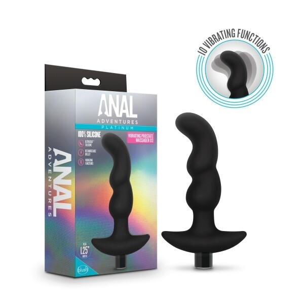 Anal Adventures - Platinum - Silicone Vibrating Prostate Massager - Black