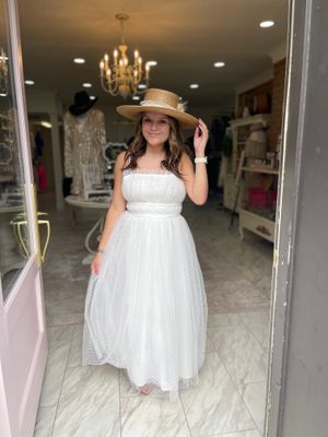 IVORY POLKA DOT TULLE MIDI DRESS