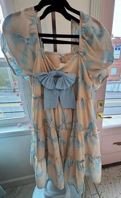 BLUE BOW PRINTED DRESS