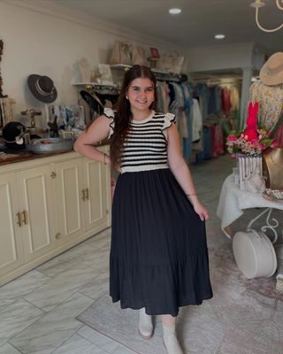 STRIPE SWEATER-VEST MIDIDRESS