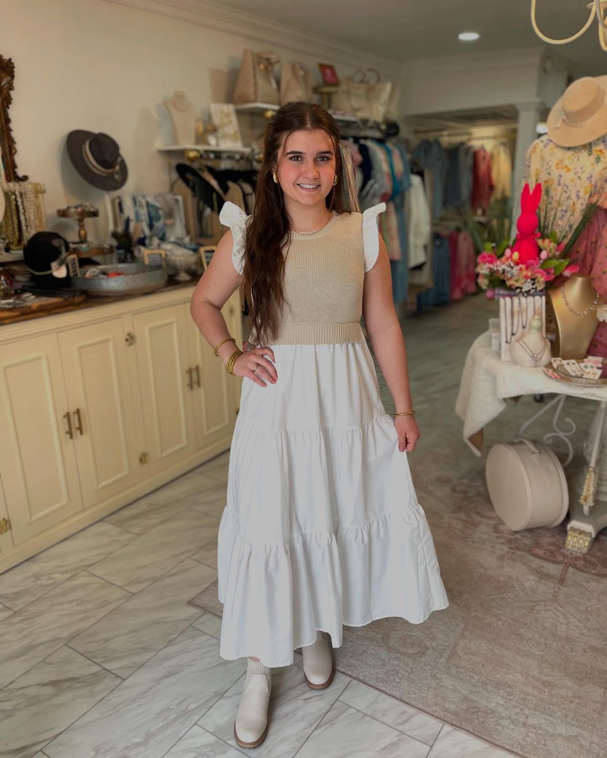 CREAM SWEATER VEST MIDI-DRESS